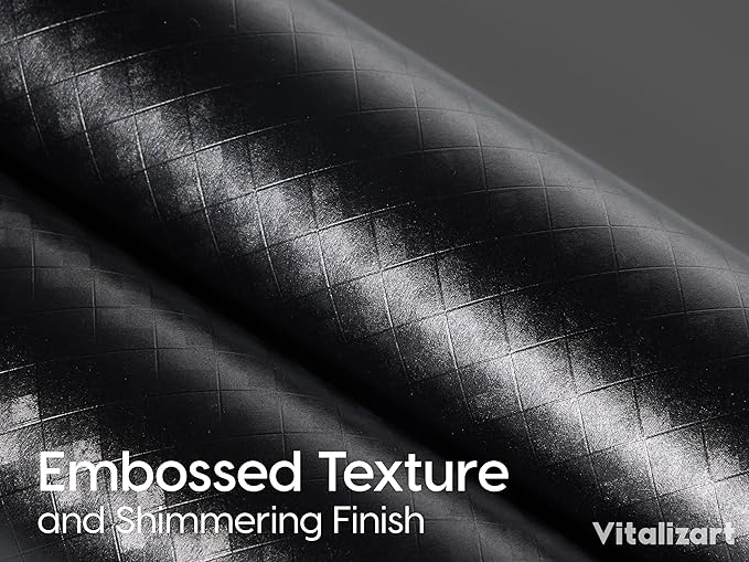 Vitalizart Black Metallic Grid Wrapping Paper Set 17" With Organza Ribbon & Gift Tags Christmas Gift Wrapping Birthday Baby Shower Wedding Bouquets Handmade Crafts 197"(16.4 Ft) Black Ribbon