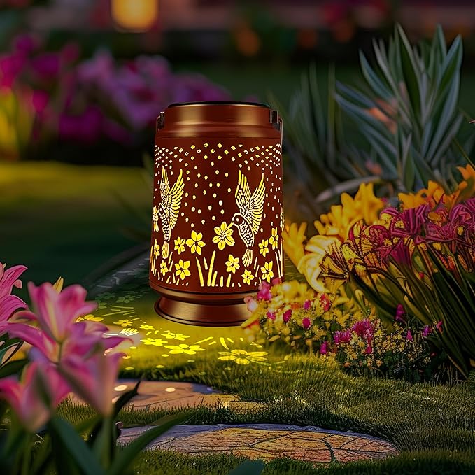 KY&BOSAM Solar Lanterns Outdoor Waterproof Hummingbird Lantern Garden Decor Birthday Gifts for Women Mom Solar Lanterns for Outside Hanging LED Metal Openwork Lights for Yard Backyard Porch Pathway