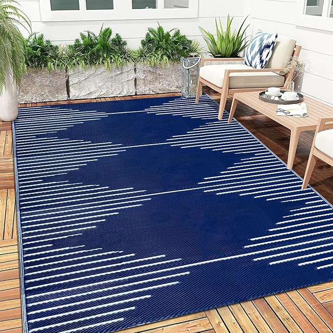 Falflor Outdoor Rug Waterproof 6x9 ft, Reversible Outdoor Plastic Straw Rug, Large Outdoor Patio Rug for RV Camping, Indoor Outdoor Rugs for Porch Deck Backyard Balcony Picnic Beach