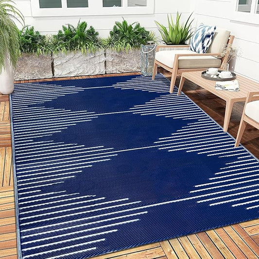 Falflor Outdoor Rug Waterproof 6x9 ft, Reversible Outdoor Plastic Straw Rug, Large Outdoor Patio Rug for RV Camping, Indoor Outdoor Rugs for Porch Deck Backyard Balcony Picnic Beach