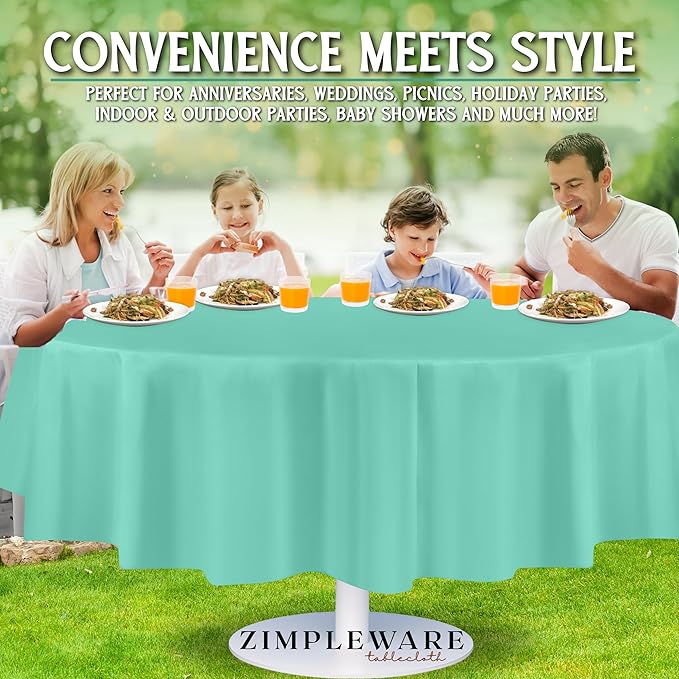 ZIMPLEWARE Premium Aqua Plastic Table Cloth Disposable (12 Pack) Round Tablecloth (84in) Party Table Cloths Disposable, Perfect Table Cloth Round Cover for Any Table Up to 6 Feet