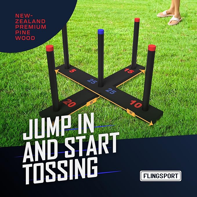 FLINGSPORT Ring Toss Game, Incl. 6 Rings, Case, Easter Gifts for Kids, Outdoor Yard Games for Kids Adults & Family, Backyard Party Activities, Gifts for Teens, Boys & Girls Ages 8-12+ Years Old