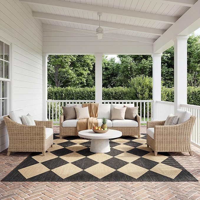 Nuloom Outdoor Performance Collection Sabina Dark Grey/Ivory, 5' x 8', Soft, High Traffic, Stain Resistant, Easy Clean, Durable Area Rug for Indoor/Outdoor Patio, Deck, Porch, Garden, Courtyard