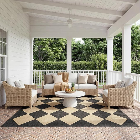 Nuloom Outdoor Performance Collection Sabina Dark Grey/Ivory, 4' x 6', Soft, High Traffic, Stain Resistant, Easy Clean, Durable Area Rug for Indoor/Outdoor Patio, Deck, Porch, Garden, Courtyard