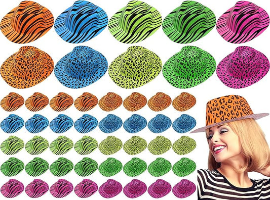Handepo 50 Pcs Neon Party Hats for Adults Kids Halloween Colorful Plastic Cowboy Party Hats UV Reactive Fluorescent for Glow Birthday Weddings Carnival Concerts Music