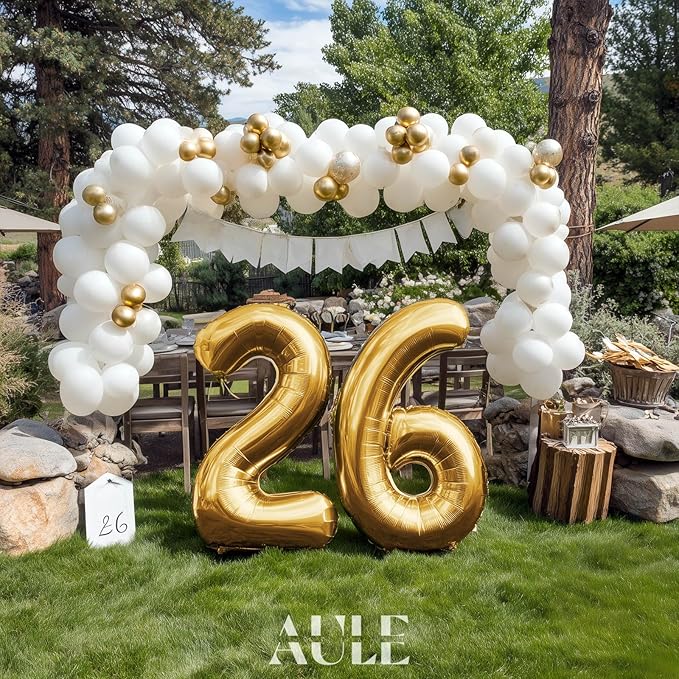 AULE 40 Inch Large 26 Balloon Numbers Gold, Big Foil Number Balloons, Giant Helium Happy 26th Birthday Party Decorations for Man and Women, Huge Mylar 62 Anniversary Party Supplies