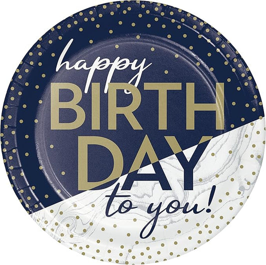 Trendware Navy and Gold Birthday Dessert Plates, 24 ct