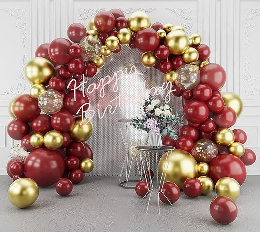 Burgundy Gold Balloons Arch Garland Kit-123Pcs Metallic Confetti Balloons for Birthdays, Anniversaries, New Years, Engagements, Weddings & Retirement Party