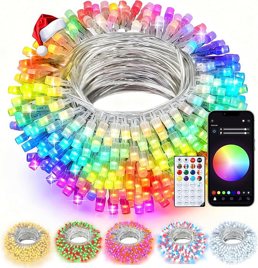 echosari Smart Christmas String Lights, 200 LED 66Ft Color Changing Fairy Light with App, Music Sync RGB Built in Chip for Bedroom Party Tree Decor (Clear Wire)