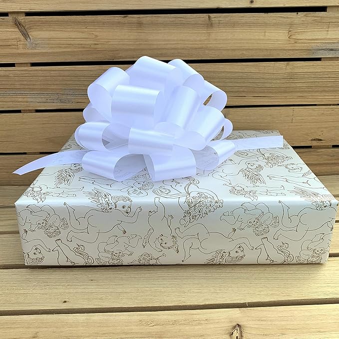 Large White Ribbon Pull Bows - 9" Wide, Set of 6, Memorial Day, 4th of July, America 250 Anniversary, Wedding Decor, Reception, Anniversary, Bows for Gifts, Veterans Day, School Colors, Church