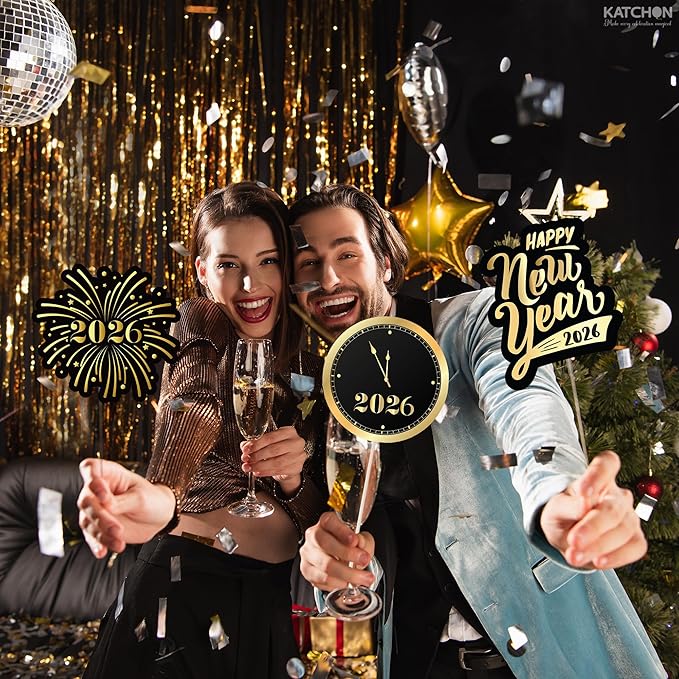 KatchOn, New Years Photo Booth Props 2026 - Pack of 35 | New Years Eve Photo Booth Props for Happy New Years Decorations 2026 | New Years Eve Party Supplies | NYE Decorations 2026