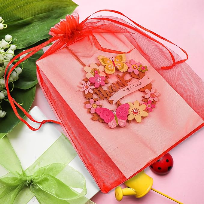 ANZNKU 100 Pack Red Organza Bags 6x9 inches Mesh Bags Drawstring, Gift Bag for Easter Gift Party Favor Wedding Mesh Festival Makeup