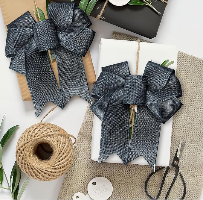 Navy Blue Burlap Ribbon 1-1/2 inch X 10 Yard Natural Linen Woven Burlap Ribbons DIY Handmade Edging Production Wreath Holiday Decoration Ribbon Gift Wrapping Dark Blue Burlap Ribbons