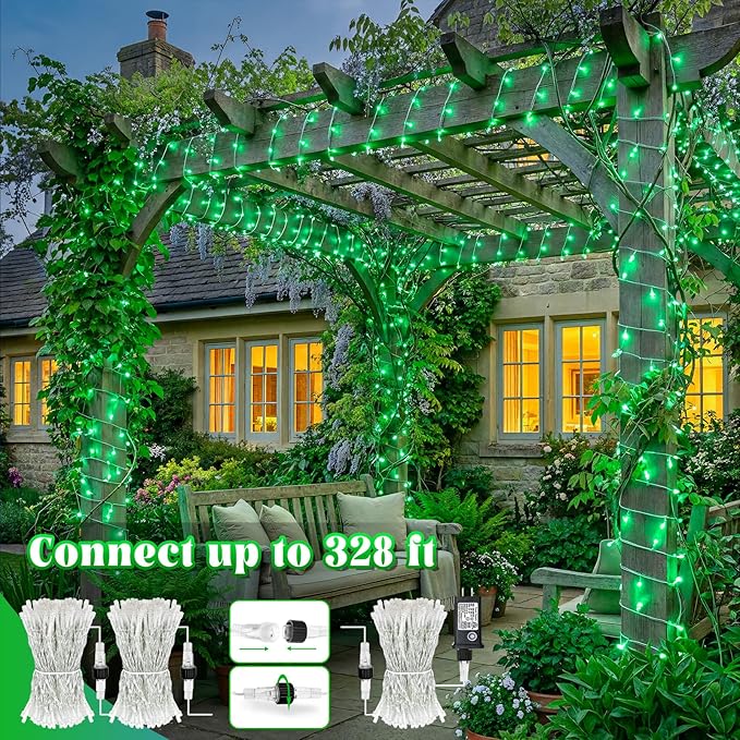 66FT 200 LED Outdoor String Lights, Plug in Christmas Lights Indoor Waterproof with 8 Modes, Connectable Clear Wire Fairy Twinkle Lights for Outside Home Patio Yard Party Holiday Decorations, Green