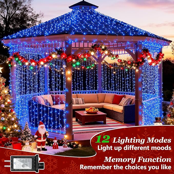 1500 LED 470FT Blue Birthday Party Decorations String Lights with 12 Modes Timer Dimmable, Waterproof Twinkle Christmas Lights Outdoor, Plug in Fairy Lights for Wedding, Ocean Party, Xmas Decor