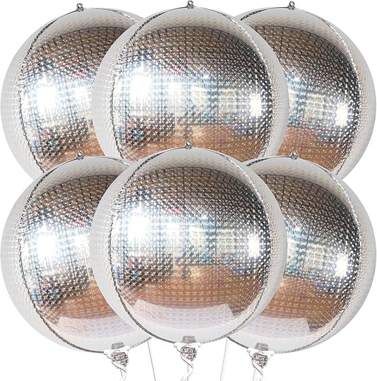 KatchOn, Large Silver Disco Ball Balloons - 22 Inch, Pack of 6 - Metallic Silver Balloons | Silver Mylar Balloon for Graduation Decorations 2026 | Round Foil Balloon for Bachelorette Party Decorations