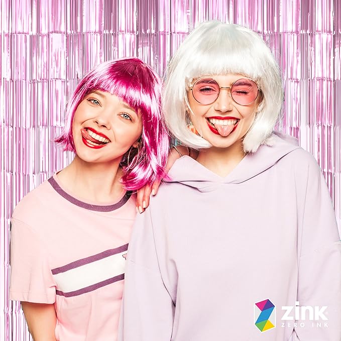 Zink 2 Pack 3.28 Ft x 6.56 Ft Pink Foil Curtain Backdrop - Tinsel Streamers for Photo Booth, Birthday Party, Wedding, Graduation, Holiday Decorations