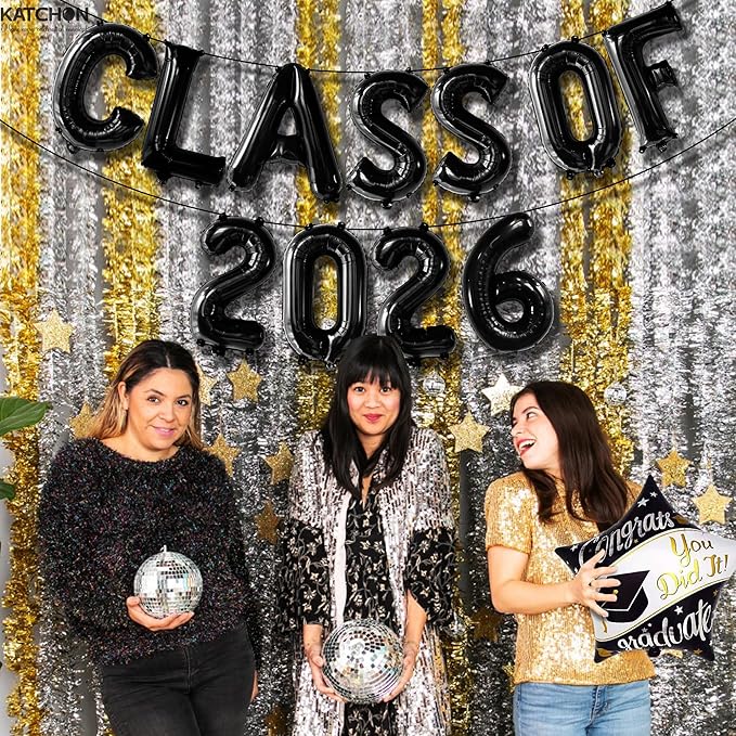 KatchOn, Black Class of 2026 Balloons - 16 Inch | Graduation Balloons Banners | Black Graduation Decorations 2026 | Class of 2026 Banner for Class of 2026 Decorations, Graduation Party Decorations