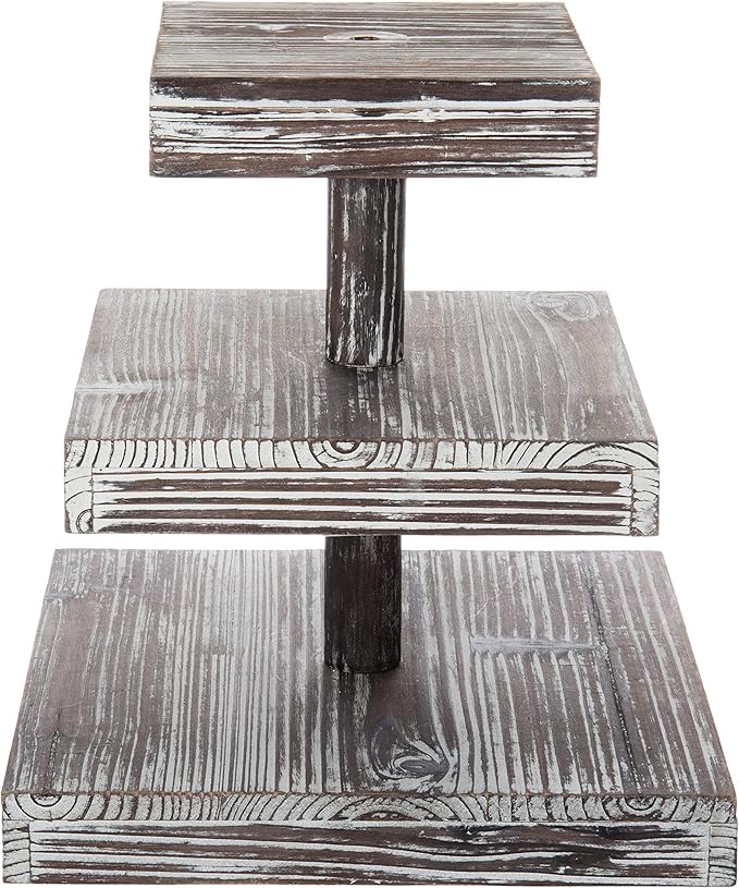 MyGift 3 Tier Cupcake Stand, Torched Wood Dessert Display Stand, Tiered Tray for Cakes, Appetizers Party Table Decor, Farmhouse Serving Tower