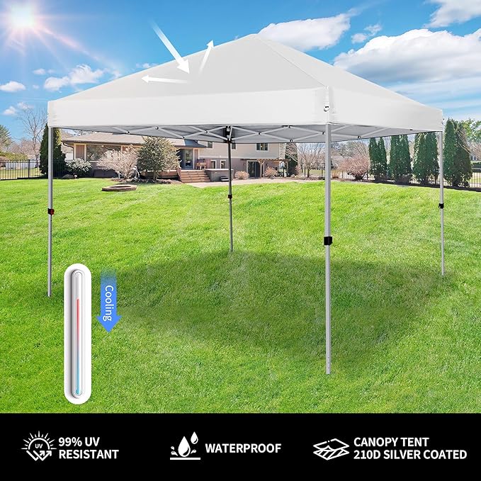 Pop Up Canopy Tent 8X8 FT,Easy Set-up Sade,Instant Shelter w/Canopy Cover,4 Ropes,Adjustable Straight Leg Heights Canopies,Outdoor Patio Tents for Parties,Commercial,White