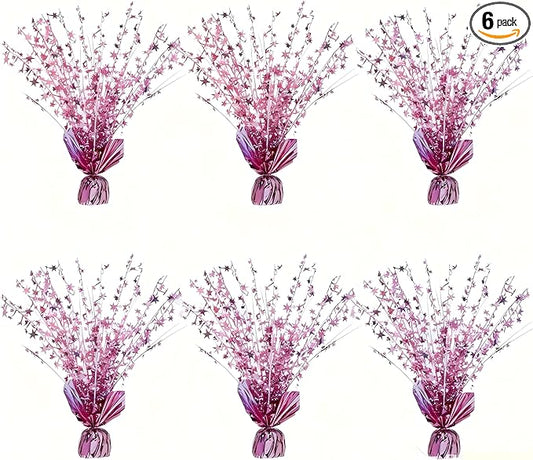 6 Pack Metallic Foil Spray Centerpiece Stars for Wedding, Birthday, Anniversary, Christmas Table Decor, Holiday Festival Baby Shower Graduation Mantle Party Decorations (Pink)