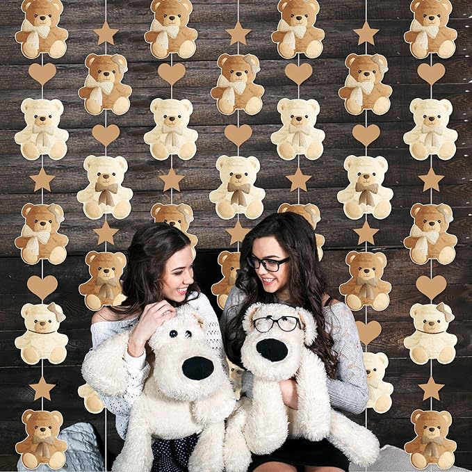 Brown Bear Birthday Party Decorations 8PCS Teddy Bear Garland banner Bear Baby Shower Supplies Bearly Wait Gender Reveal Hanging Cutout Garlands for Birthday Wedding Party Decor