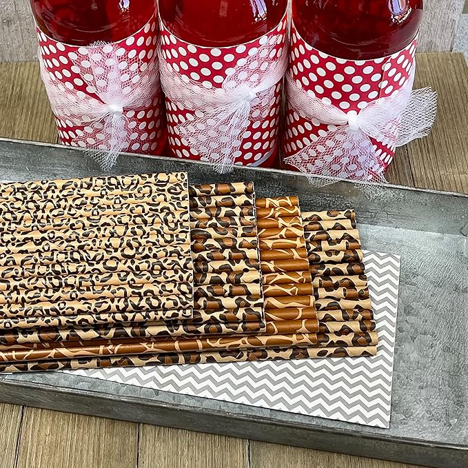 Animal Print Paper Straws - Safari Theme - Leopard Giraffe Cheetah Print - Black Brown Tan - 100 Pack Outside the Box Papers Brand