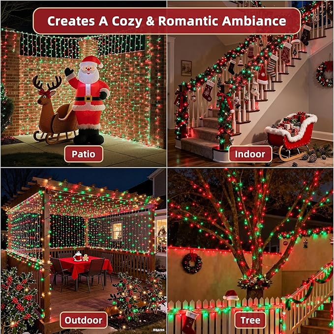 240FT Christmas Lights Outdoor, 750 LED Christmas Tree Decoration Lights with 12 Modes & Timer Memory, Dimmable Plug In Waterproof LED Xmas Light for Yard Trees Wedding Party Holiday Red & Green