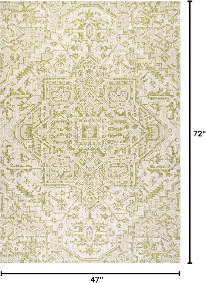JONATHAN Y Boho Medallion Indoor Outdoor Area Rug 4X6 Cream/Green, Estrella Textured Weave for Backyard, Patio, Porch, Easy-Cleaning, High Traffic, Pet-Friendly, Non-Shedding (SMB105E-4)