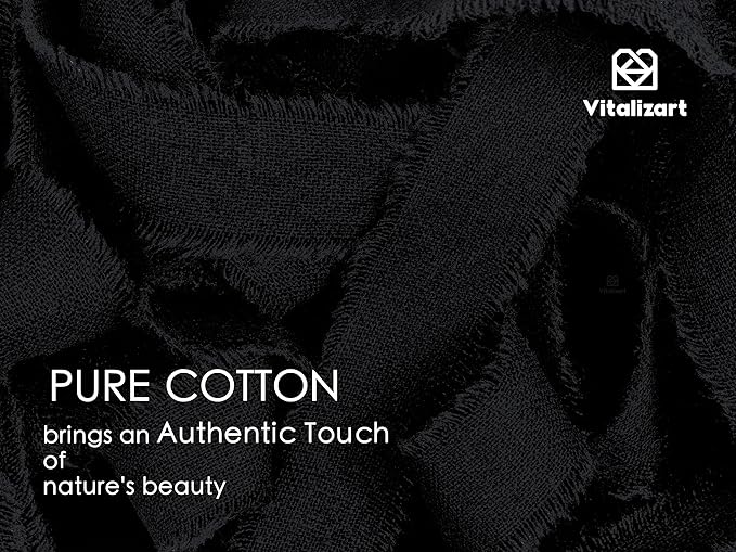 Vitalizart Black Cotton Ribbon Handmade Fringe 5/8" x 21 Yd Pure Natural Cotton Ribbons for Gift Wrapping Wedding Invites Bridal Shower Bouquets Holiday Decor