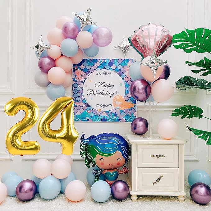 40 inch Number Balloon 0-9 Gold Large Number 24 Balloons,Digital Balloons for Birthday Party Celebration Decorations Supplies, Helium Foil Number Balloons for Wedding Anniversary