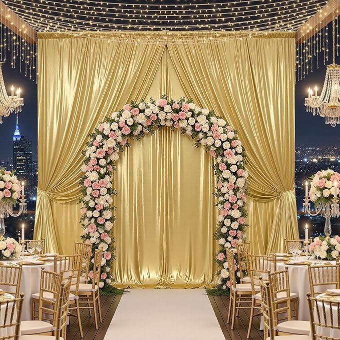 20x14FT Gold Sequin Backdrop Curtains, Wrinkle Free Glitter Drapes Photography Background, 4 Panels 5x14FT Non-Shedding Sparkle Curtain for Wedding Birthday Studio Party Decoration