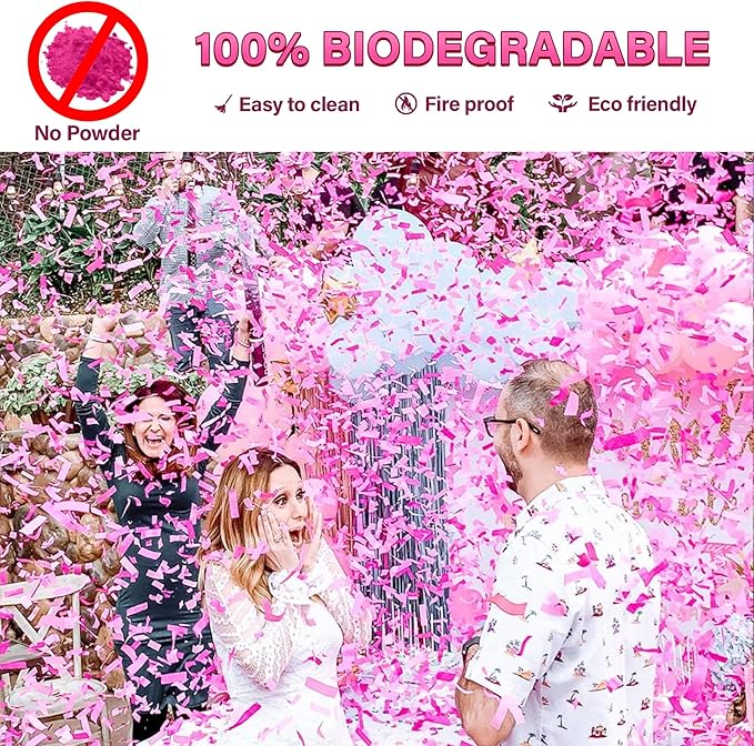 5pc Pink Gender Reveal Confetti Cannon Poppers - Biodegradable Baby Girl Gender Reveal Poppers Confetti - Pink Confetti Cannon Gender Reveal Confetti Poppers, Pink Confetti Popper for Party