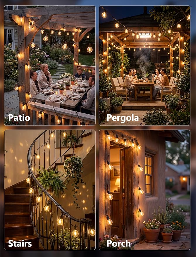 100FT LED Outdoor String Lights, 52 G40 Bulbs Shatterproof Patio Lights, IP44 Waterproof Hanging Patio Lights, Connectable Warm White Outdoor Lights for Outside Backyard Balcony Porch Home Decor