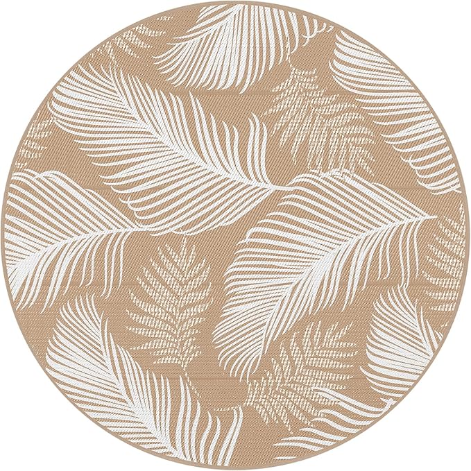 Pauwer Waterproof Outdoor Rug 6ft, Reversible Plastic Straw Patio Camping Rug, Indoor Outdoor RV Mat Carpet for Deck, Camper, Porch, Balcony, Backyard, Picnic, Leaf Brown