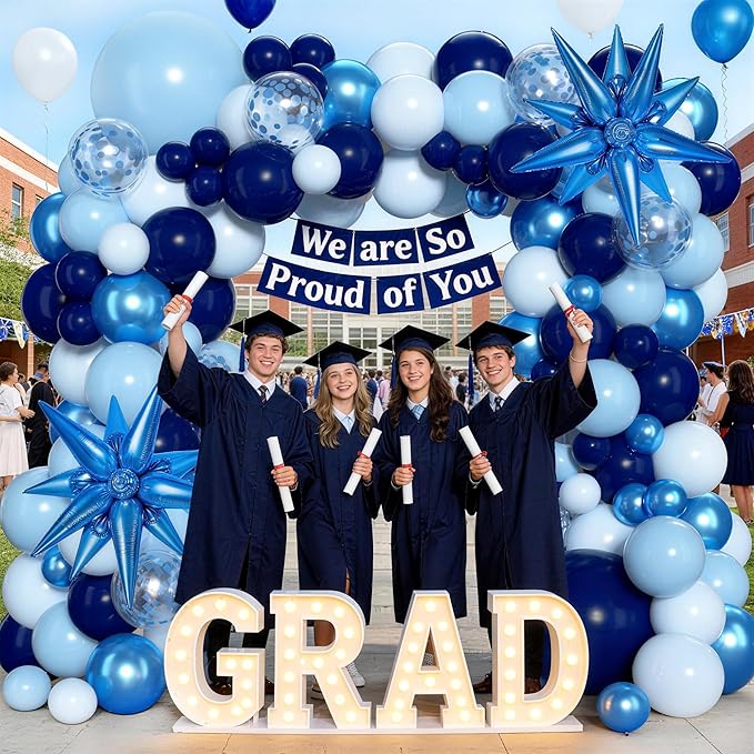 KARLURE Blue Balloons Arch Kit, Different Shades Navy Blue Balloons for Blue Graduation Decorations 2026 Grad Class Memorial Day Baby Shower Boy Men Birthday World Cup Party Decorations