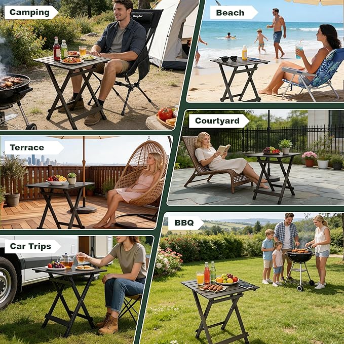 SUNNYFEEL Folding Camping Table - Lightweight Aluminum Portable Picnic Table, 18.5x18.5x24.5 Inch for Cooking, Beach, Hiking, Travel, Fishing, BBQ, Indoor Outdoor Small Foldable Camp Tables