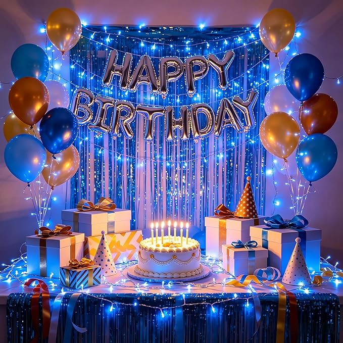 1500 LED 470FT Blue Birthday Party Decorations String Lights with 12 Modes Timer Dimmable, Waterproof Twinkle Christmas Lights Outdoor, Plug in Fairy Lights for Wedding, Ocean Party, Xmas Decor