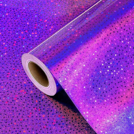Burymento Purple Wrapping Paper Roll, Metallic Holographic Star Gift Wrap for Birthday, Valentines, Mothers day, Graduation, Wedding, Fathers day, Baby Shower, Christmas (17 IN x 32.8 FT)