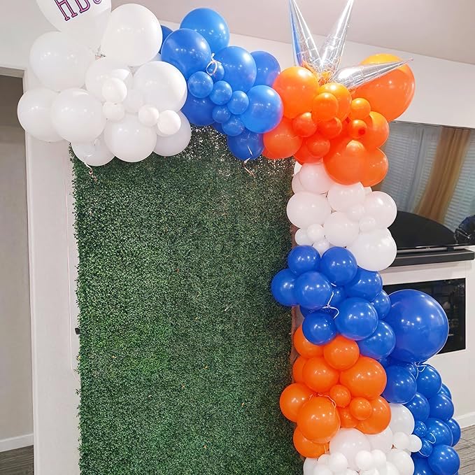 Blue and Orange Balloon Arch Garland Kit, 121PCS Dark Royal Blue and Orange White Balloons with Spikes Balloon for College High School Class of 2026 Graduation Birthday Basketball Party Decorations
