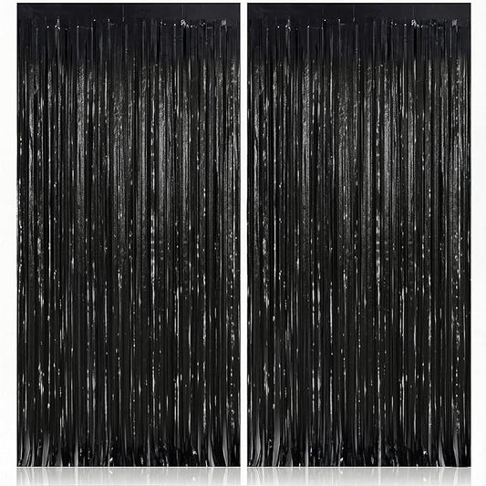 KatchOn Large Black Fringe Backdrop - Pack of 2 | Black Streamers for Graduation Decorations 2026 | Tinsel Backdrop for Anniversary, Birthday, Bachelorette | 2026 Graduation Decorations