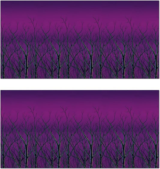 Beistle Spooky Forest Treetops Backdrops – 2 Printed Bare Tree Silhouette Plastic Wall Coverings for Halloween Haunted House Party Décor Indoor Scene Background Display, 4 Ft x 30 Ft Each