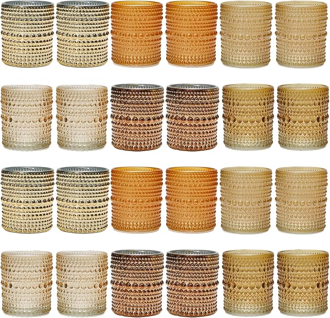 WDHODEC Gold Candle Holders 24 PCS, Glass Votive Tealight Candle Holders for Fall Thanksgiving Christmas Table Centerpiece Wedding Decorations