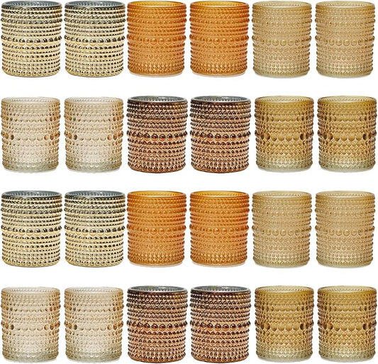 WDHODEC Gold Candle Holders 24 PCS, Glass Votive Tealight Candle Holders for Fall Thanksgiving Christmas Table Centerpiece Wedding Decorations