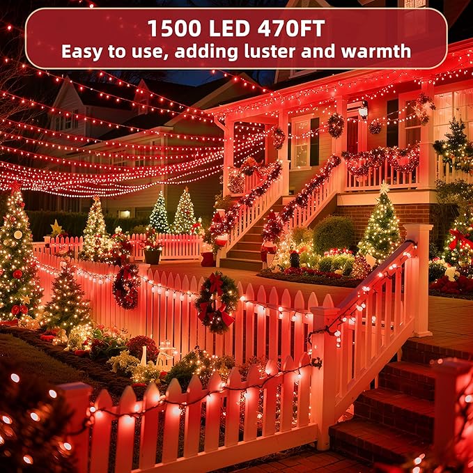 470ft Outdoor Valentines Lights, 1500 LED Valentines Day Decorations 12 Modes & Timer Memory, Dimmable Waterproof for Xmas Tree Garden Wedding Party