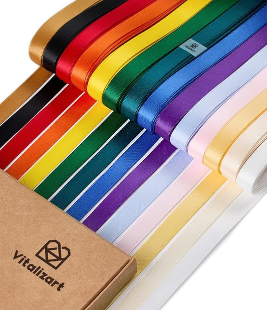Vitalizart Rainbow Satin Ribbon 3/8” x 14 Rolls 70 Yards Ribbon for Gift Wrapping Hair Craft Party Decoration Flower Bouquet Wedding Double Face Assorted Color