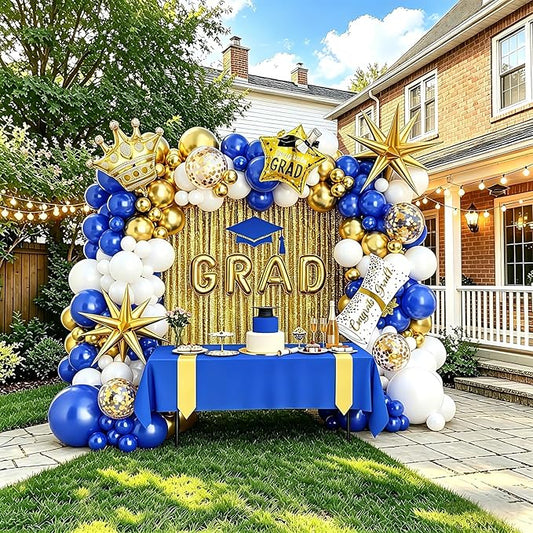 Graduation Balloon Arch Garland Kit Blue White Gold Graduation Decorations 2026 for College High School Class of 2026 Grad Party Prom Decor