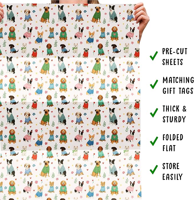 CENTRAL 23 Cute Dog Wrapping Paper - 6 Sheets Of Gift Wrap - Colorful Pets In Sweater - Birthday, Christmas, Easter, Baby Shower - Pet Lovers, All Occassions, Animal Parties All Occasion