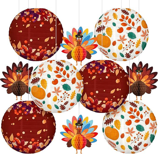 KatchOn, Thanksgiving Hanging Decorations - Huge Pack of 10 | Paper Lanterns and Turkey Decorations | Hanging Thanksgiving Decorations | Friendsgiving Party Decorations, Fall Decor, Harvest Decoration
