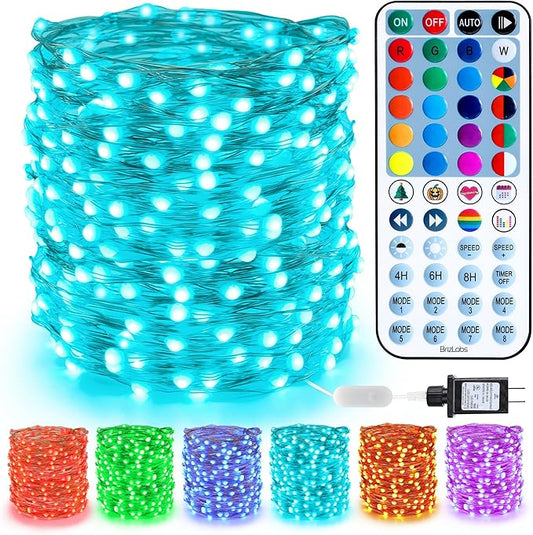 BrizLabs Color Changing Fairy Lights - 33ft 100 LED Red White & Blue Lights with Remote, Patriotic Light Music Sync Rainbow Christmas Tree Lighting with Timer for Xmas Halloween July 4th Party Home